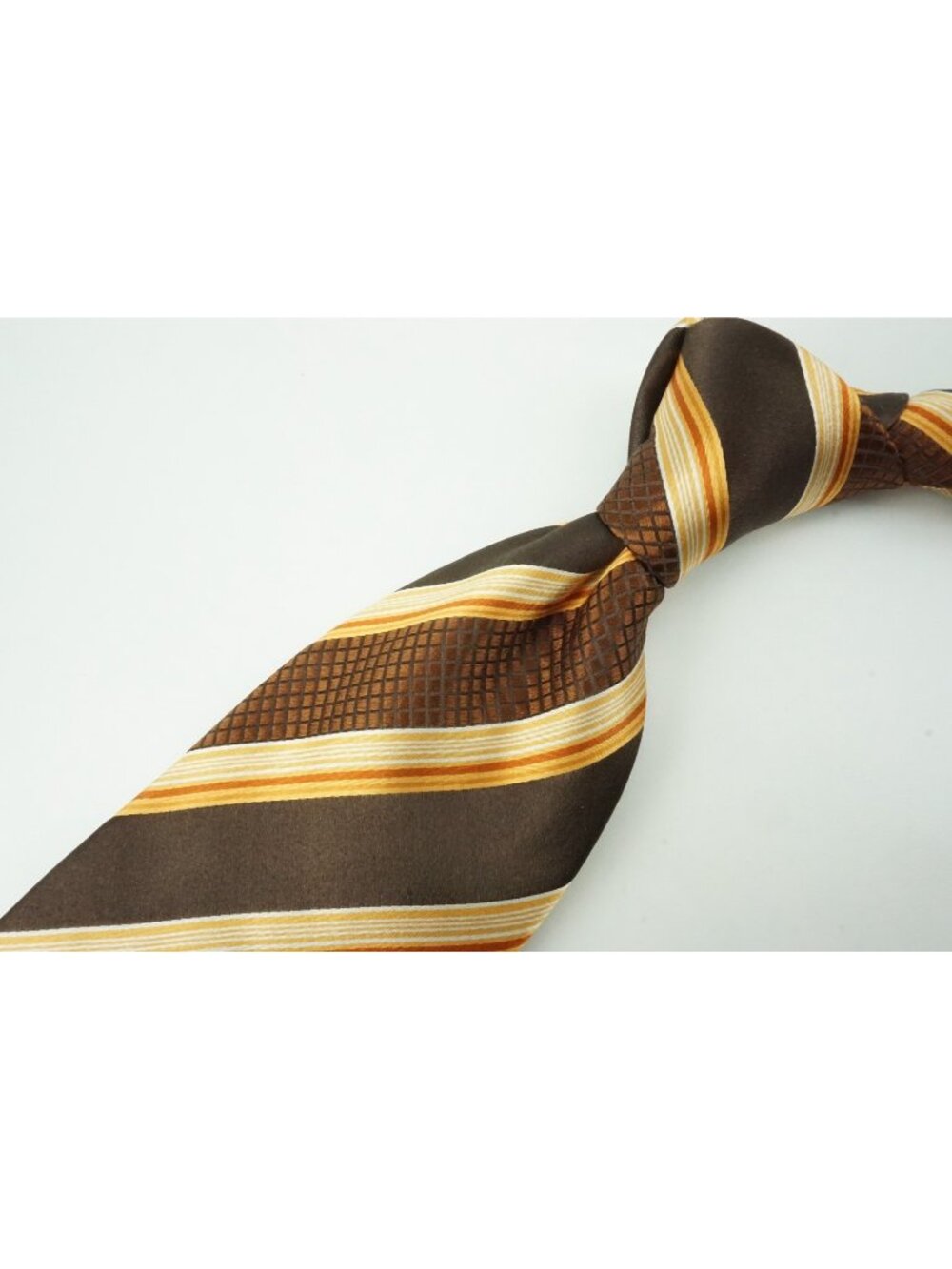 Canali Walnut Tangerine Ivory Striped 100% Silk Tie